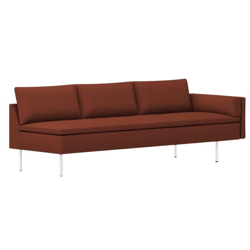 The Bolster Three Seat Sofa from Herman Miller with left arm in terra cotta hopsak upholstery.