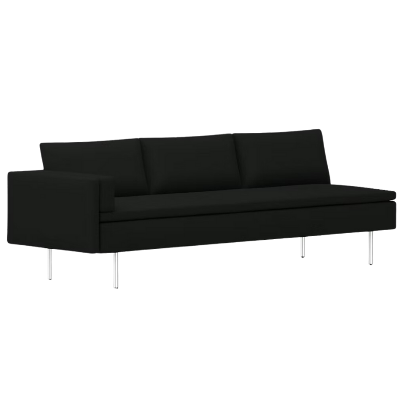 The Bolster Three Seat Sofa from Herman Miller with right arm in black hopsak upholstery.
