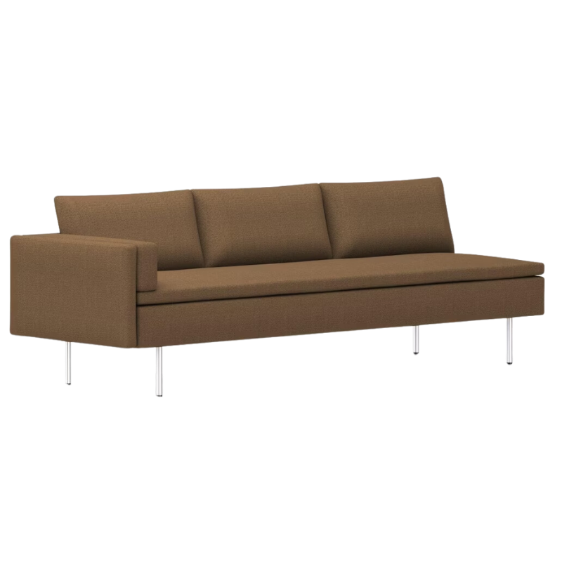 The Bolster Three Seat Sofa from Herman Miller with right arm in dark sepia hopsak upholstery.