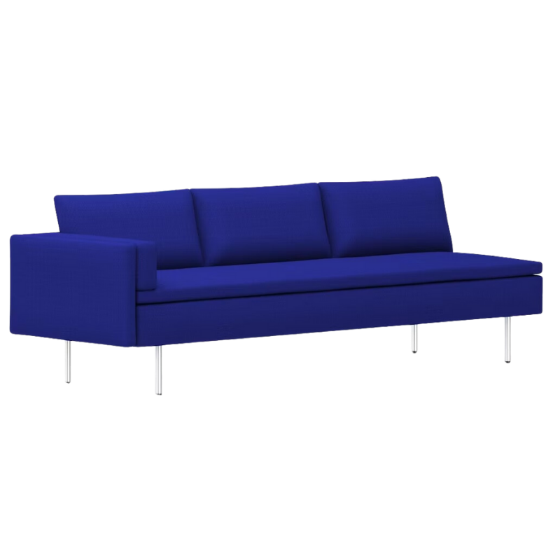 The Bolster Three Seat Sofa from Herman Miller with right arm in dark ultramarine hopsak upholstery.