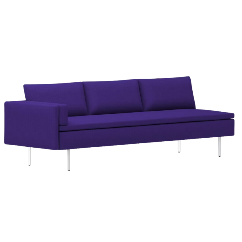 The Bolster Three Seat Sofa from Herman Miller with right arm in dark violet hopsak upholstery.