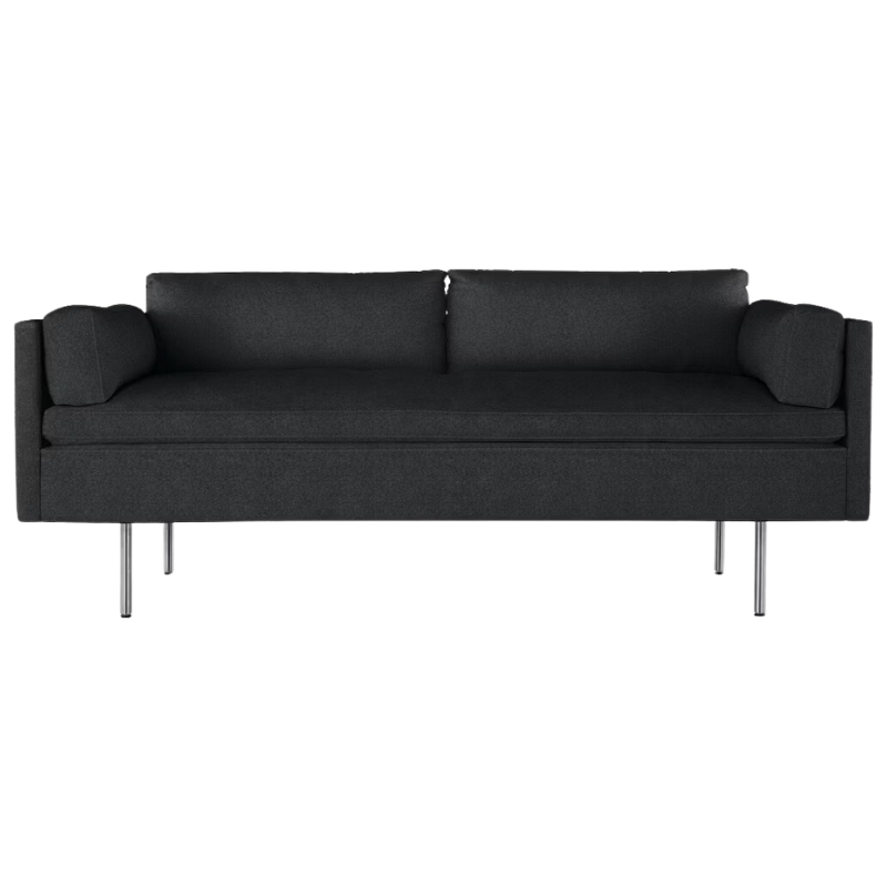 The Bolster Two Seat Sofa from Herman Miller in heathered black, cozy upholstery.