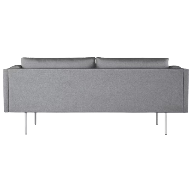 The Bolster Two Seat Sofa from Herman Miller in heathered cool grey, cozy upholstery from the back.