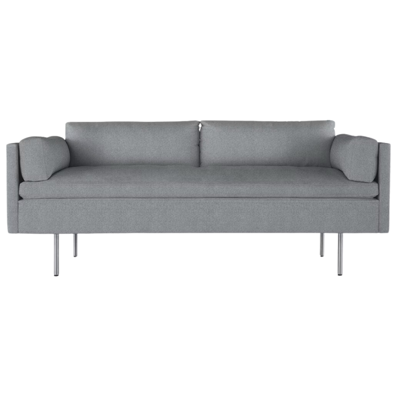 The Bolster Two Seat Sofa from Herman Miller in heathered cool grey, cozy upholstery.