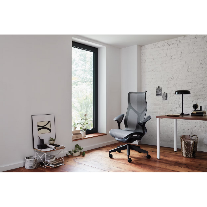 The graphite Cosm Office Chair from Herman Miller in a home office.