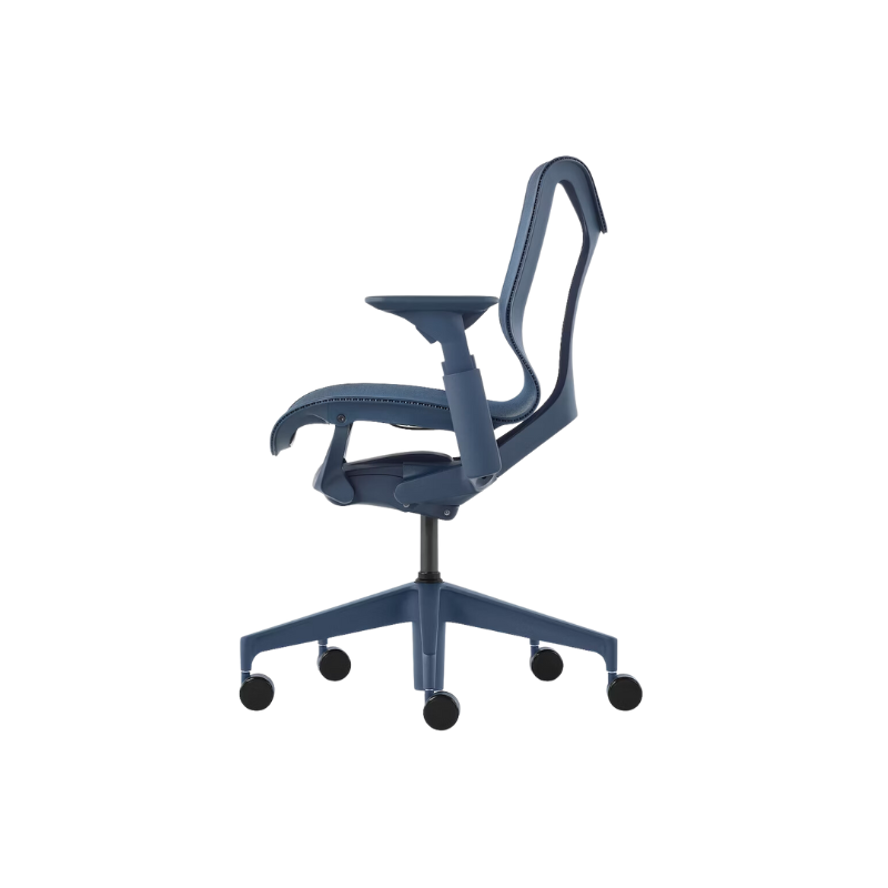 The nightfall Cosm Office Chair with low back and adjustable arms from Herman Miller from the side.