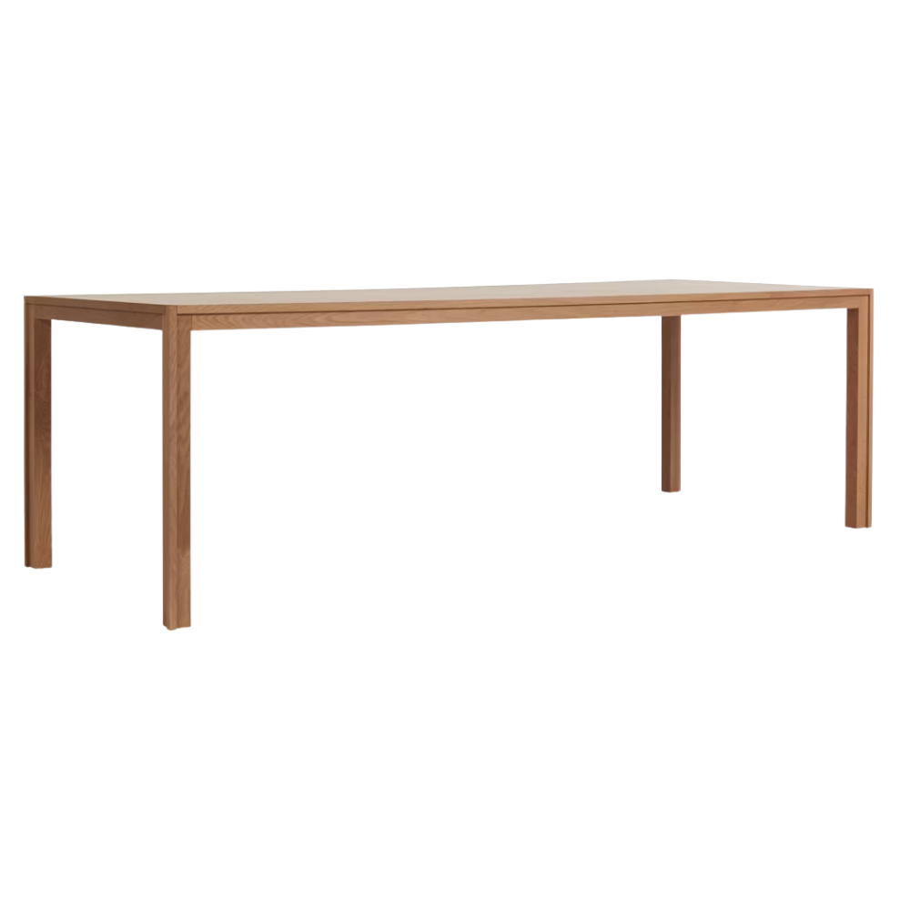 The oak 92 x 36 inch Doubleframe Table from Herman Miller from an angle.