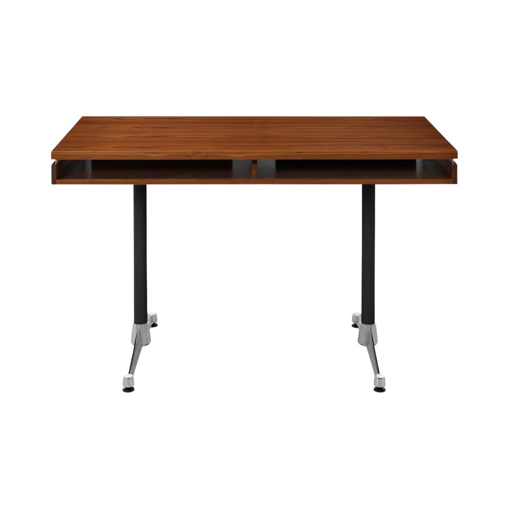 The 24 by 48 inch walnut Eames 2500 Series Executive Desk from Herman Miller with the veneer finish.