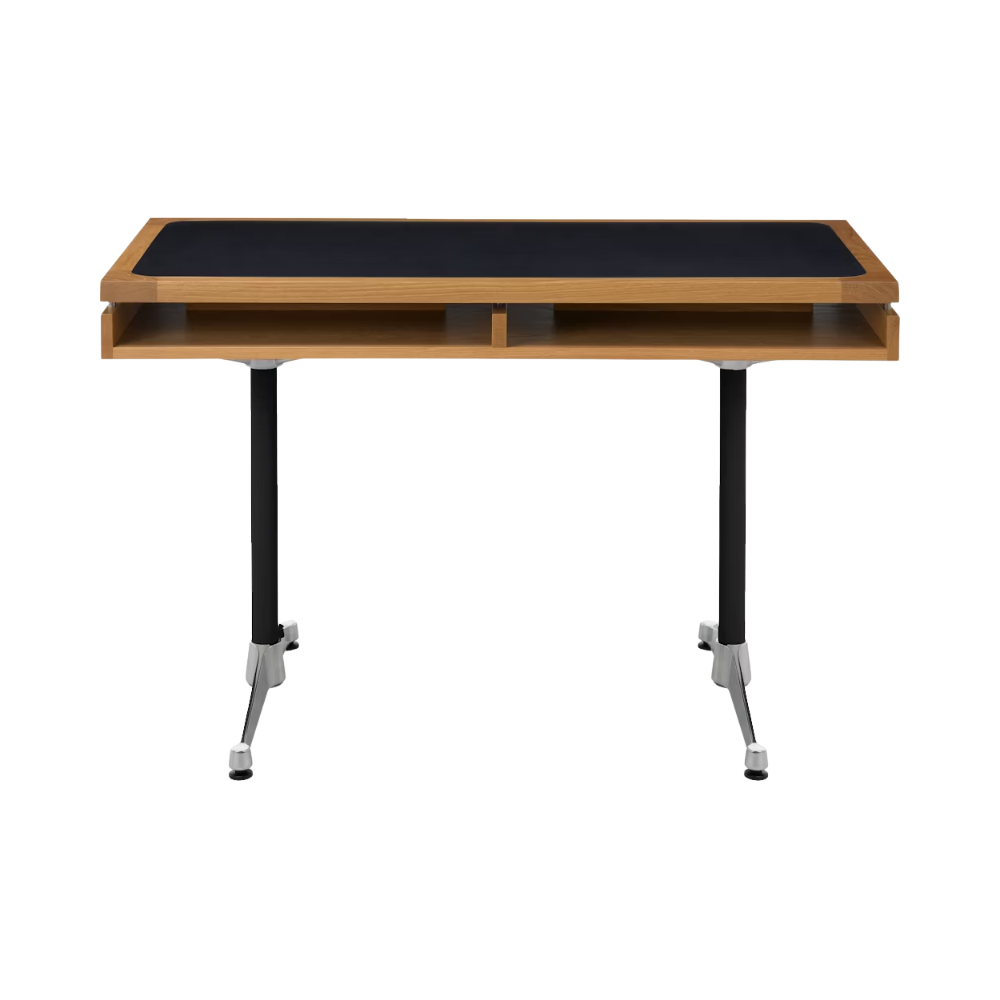 The 24 by 48 inch white oak Eames 2500 Series Executive Desk from Herman Miller with the leather inlay finish.