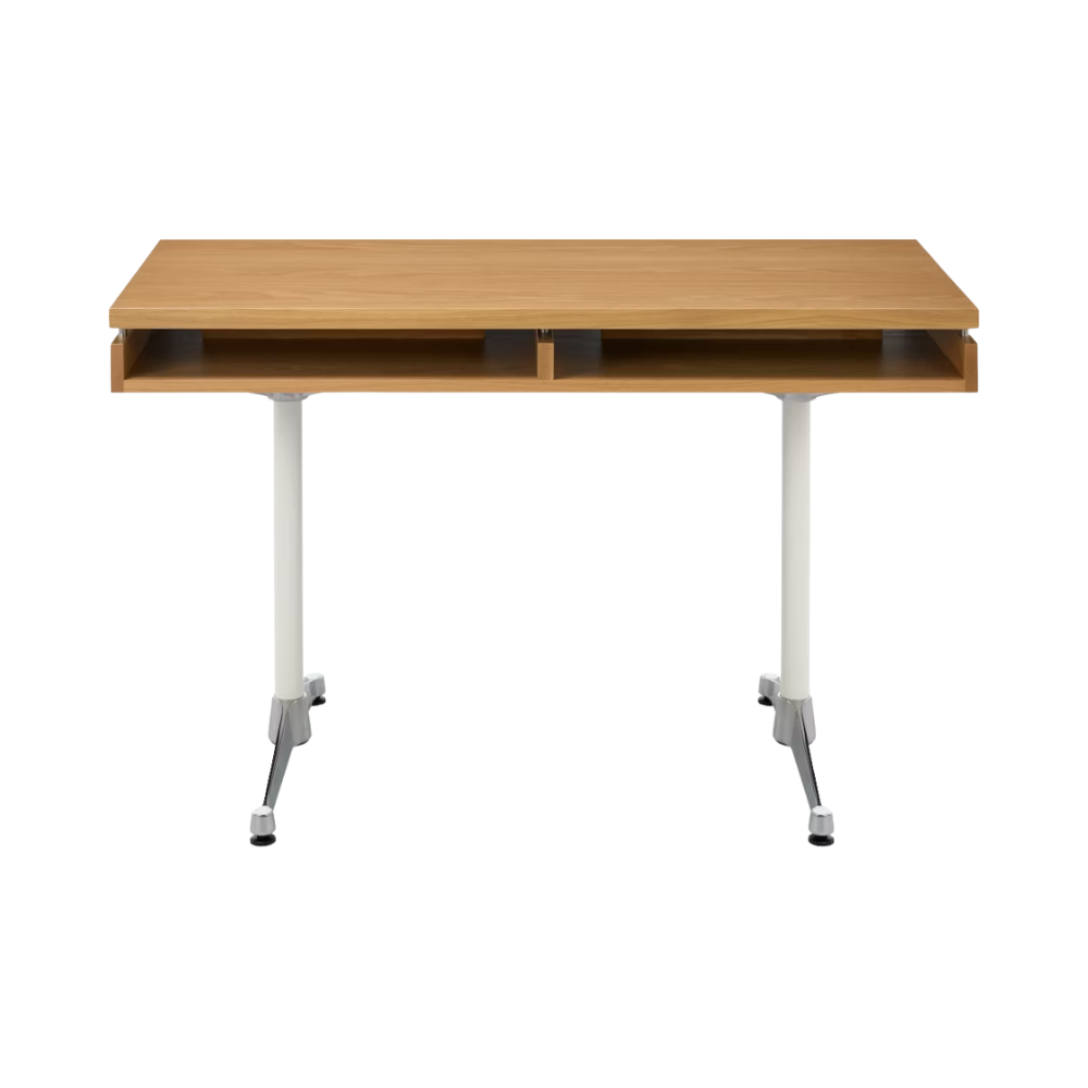 The 24 by 48 inch white oak Eames 2500 Series Executive Desk from Herman Miller with the veneer finish.