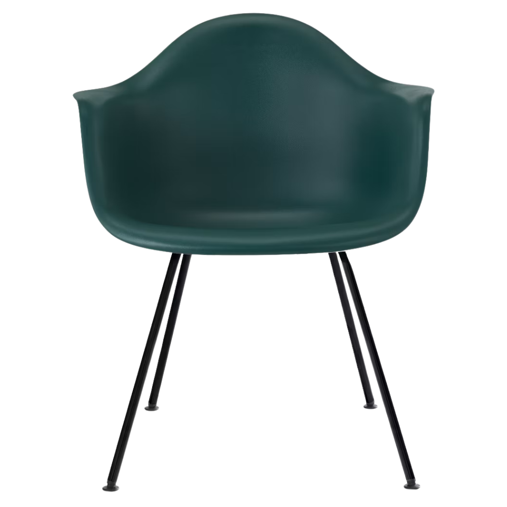 The evergreen shell Eames Molded Plastic Armchair 4-Leg Base from Herman Miller with the black base.