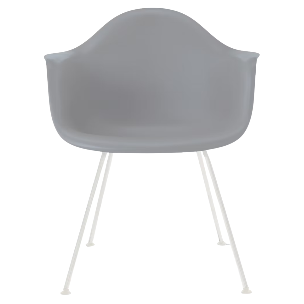 The light gray shell Eames Molded Plastic Armchair 4-Leg Base from Herman Miller with the white base.