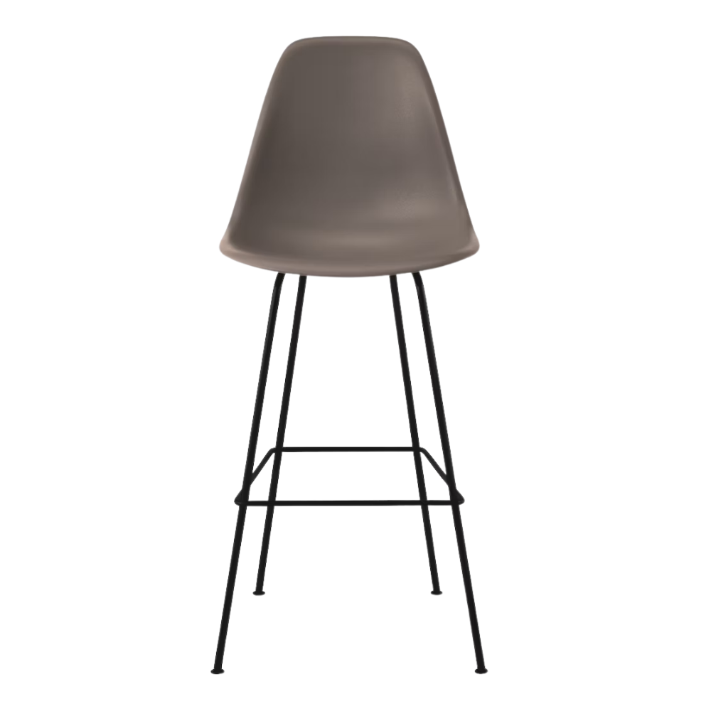 The cocoa shell Eames Molded Plastic Bar Height Stool from Herman Miller with the black base.