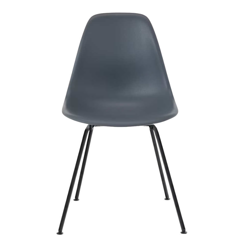 The medium gray shell Eames Molded Plastic Side Chair 4-Leg Base from Herman Miller with the black base.