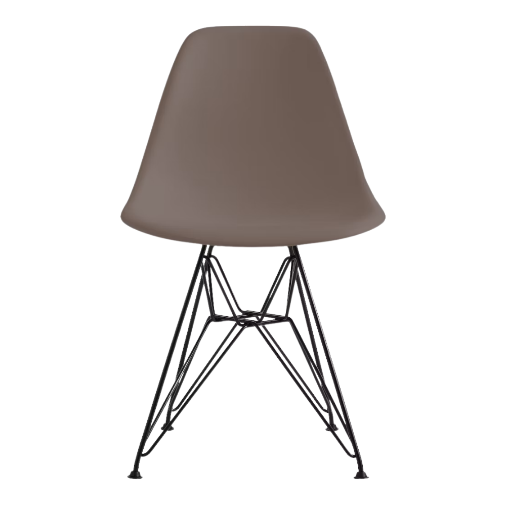 The cocoa shell Eames Molded Plastic Side Chair Wire Base from Herman Miller with black base.
