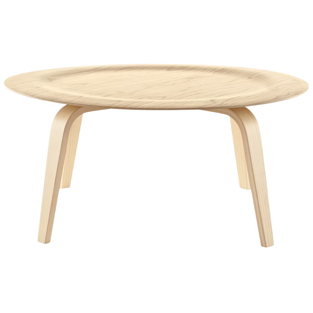 The white ash Eames Molded Plywood Coffee Table from Herman Miller.
