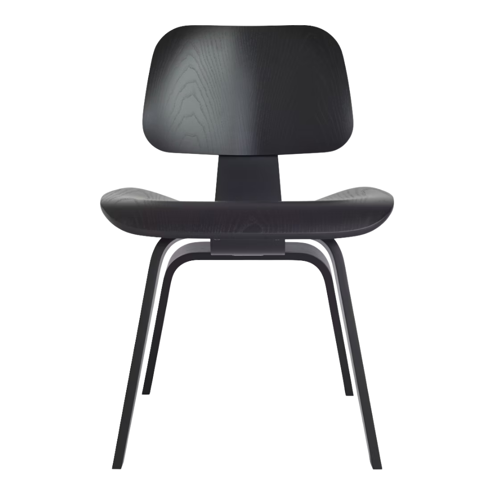The ebony Eames Molded Plywood Dining Chair Wood Base from Herman Miller.