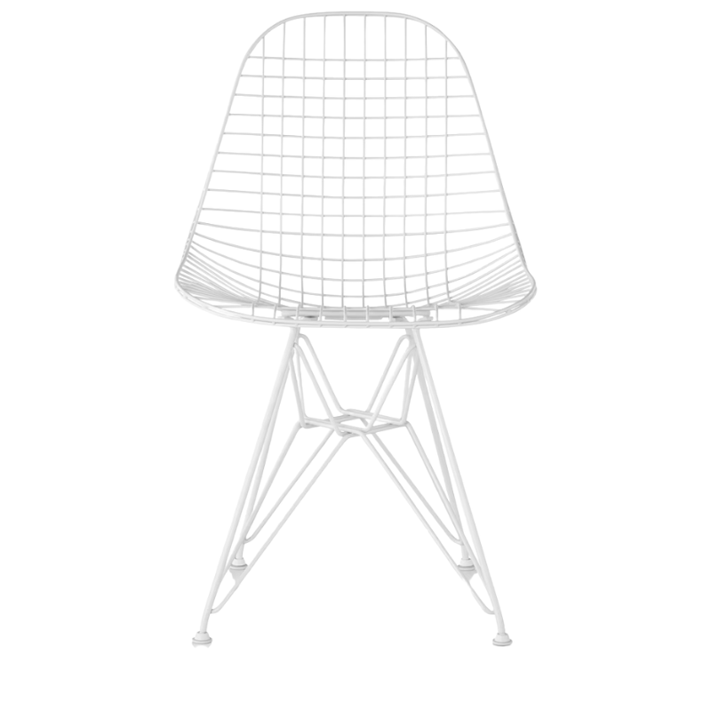 The white Eames Outdoor Wire Chair from Herman Miller.