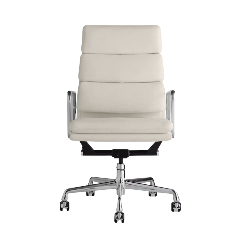 The Eames Soft Pad Executive Chair Stow Leather Cabana from Herman Miller.