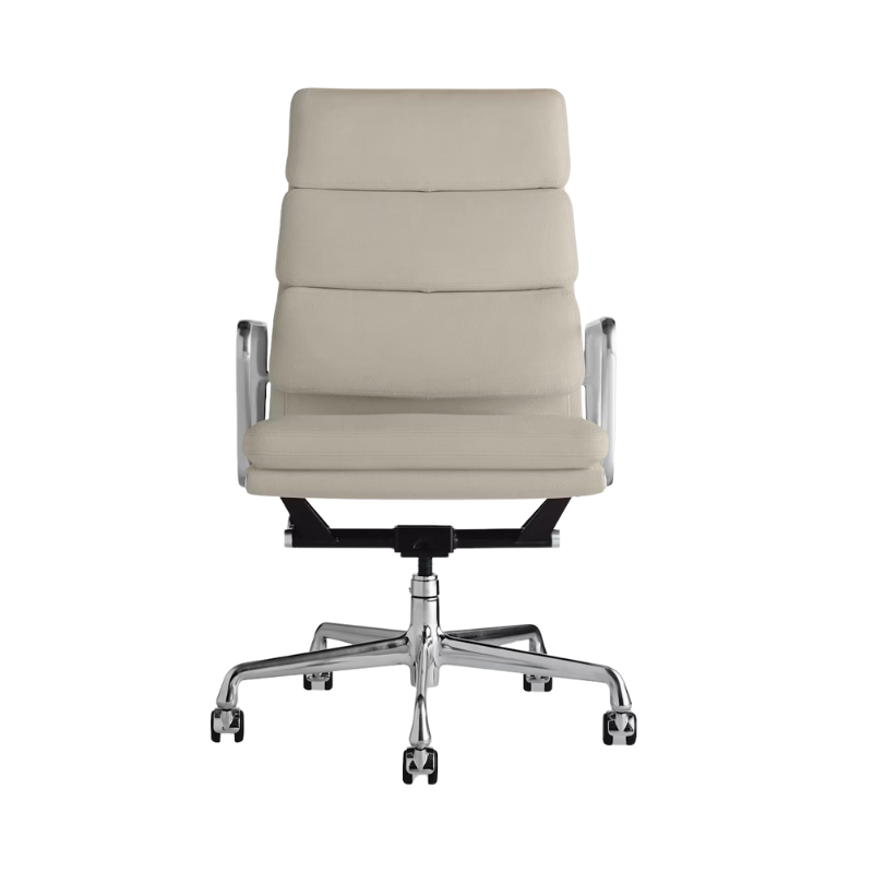 The Eames Soft Pad Executive Chair Stow Leather Rime from Herman Miller.