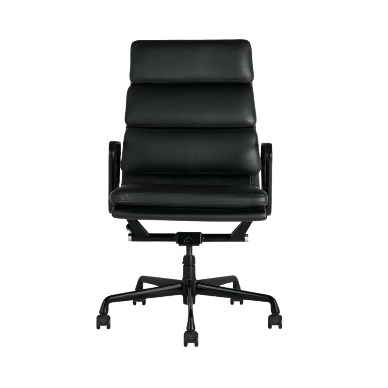 The Eames Soft Pad Executive Chair Vicenza Leather Black from Herman Miller.