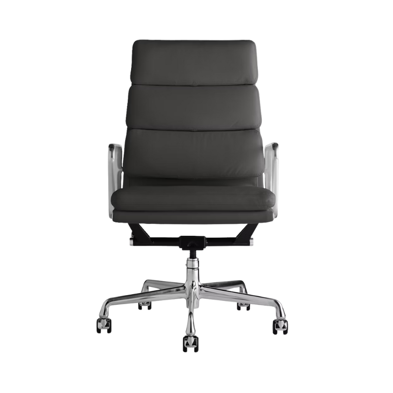 The Eames Soft Pad Executive Chair Vicenza Leather Slate from Herman Miller.