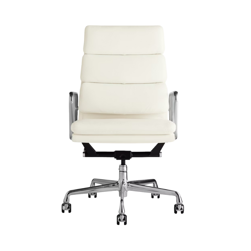 The Eames Soft Pad Executive Chair Vicenza Leather White from Herman Miller.