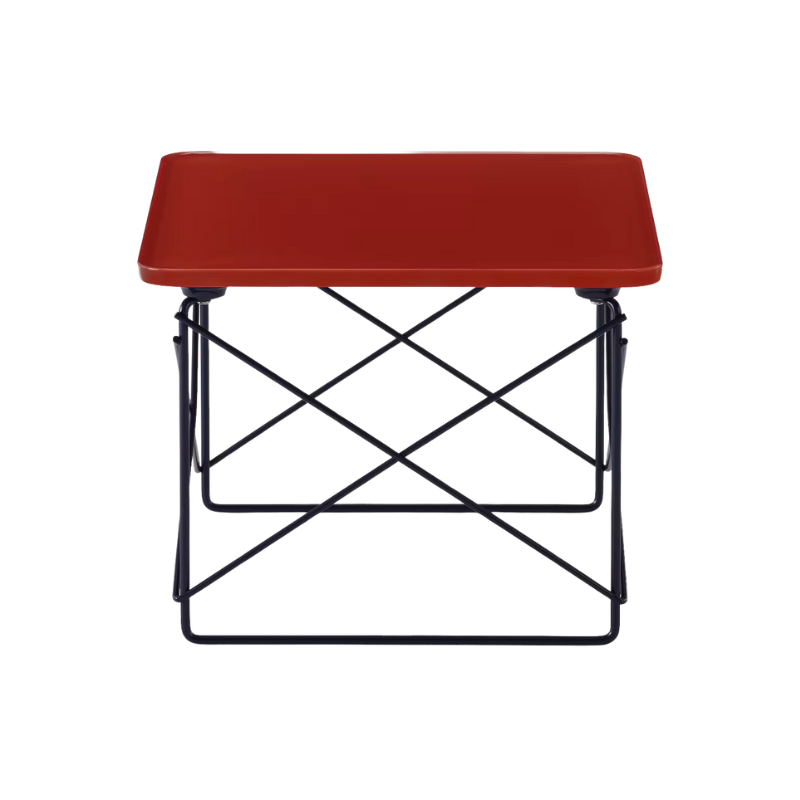 The iron red and black blue Eames Wire Base Low Table, Herman Miller x HAY from Herman Miller from the back.