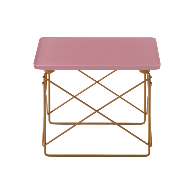 The powder pink and toffee Eames Wire Base Low Table, Herman Miller x HAY from Herman Miller from the back.