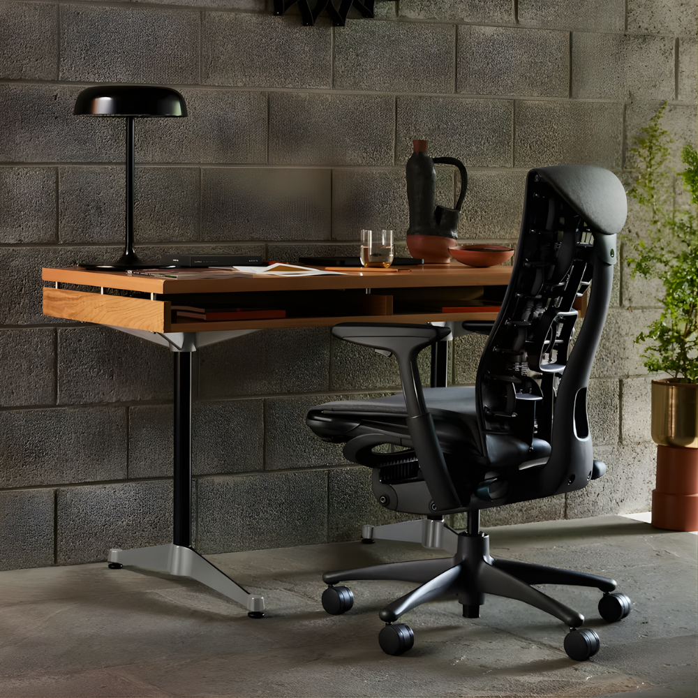 The Embody Chair from Herman Miller with black sync fabric in a home office. all-groups