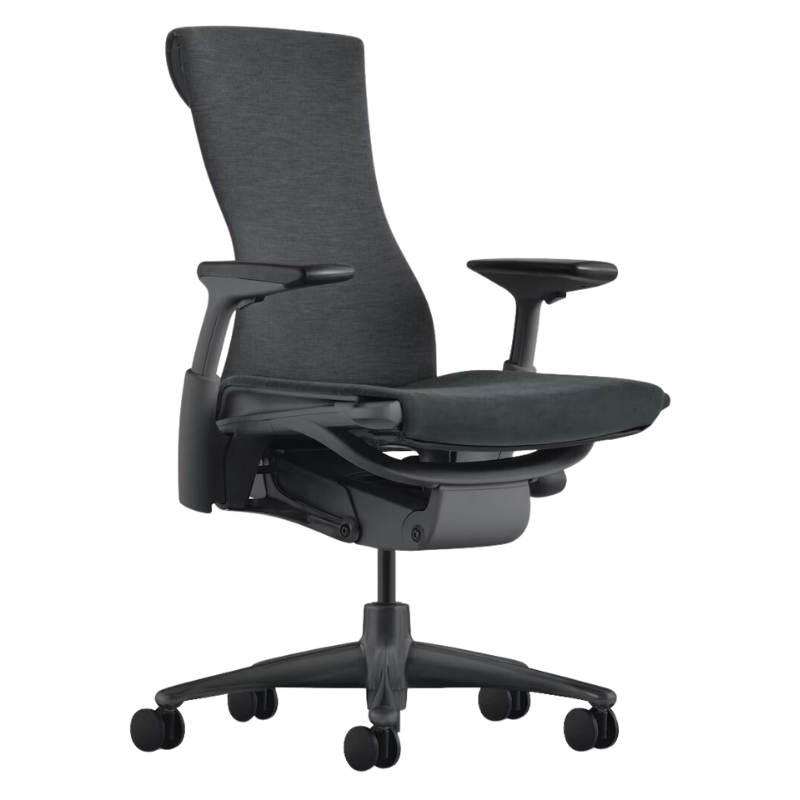 The Embody Chair from Herman Miller with the graphite frame and dark carbon sync fabric.