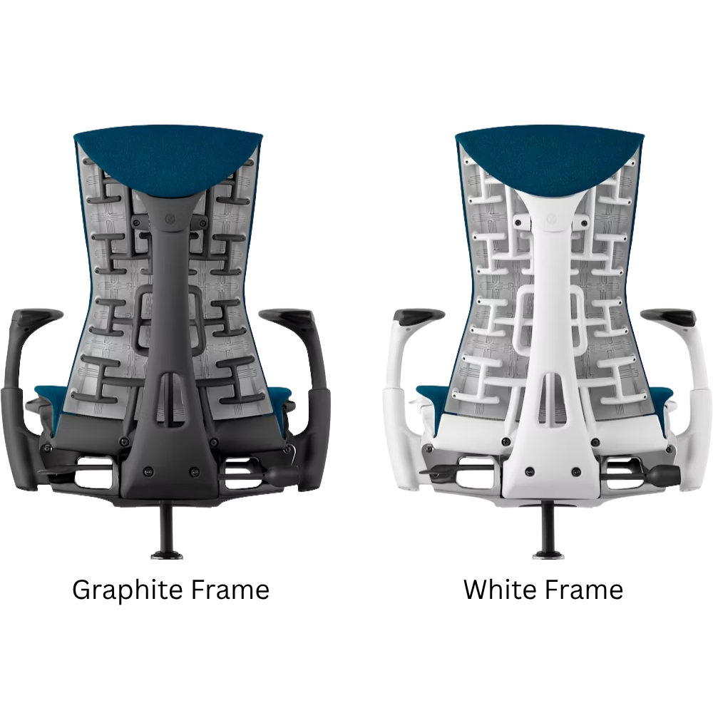 The Embody Chair from Herman Miller graphite and white frame in a side by side comparison. all-groups