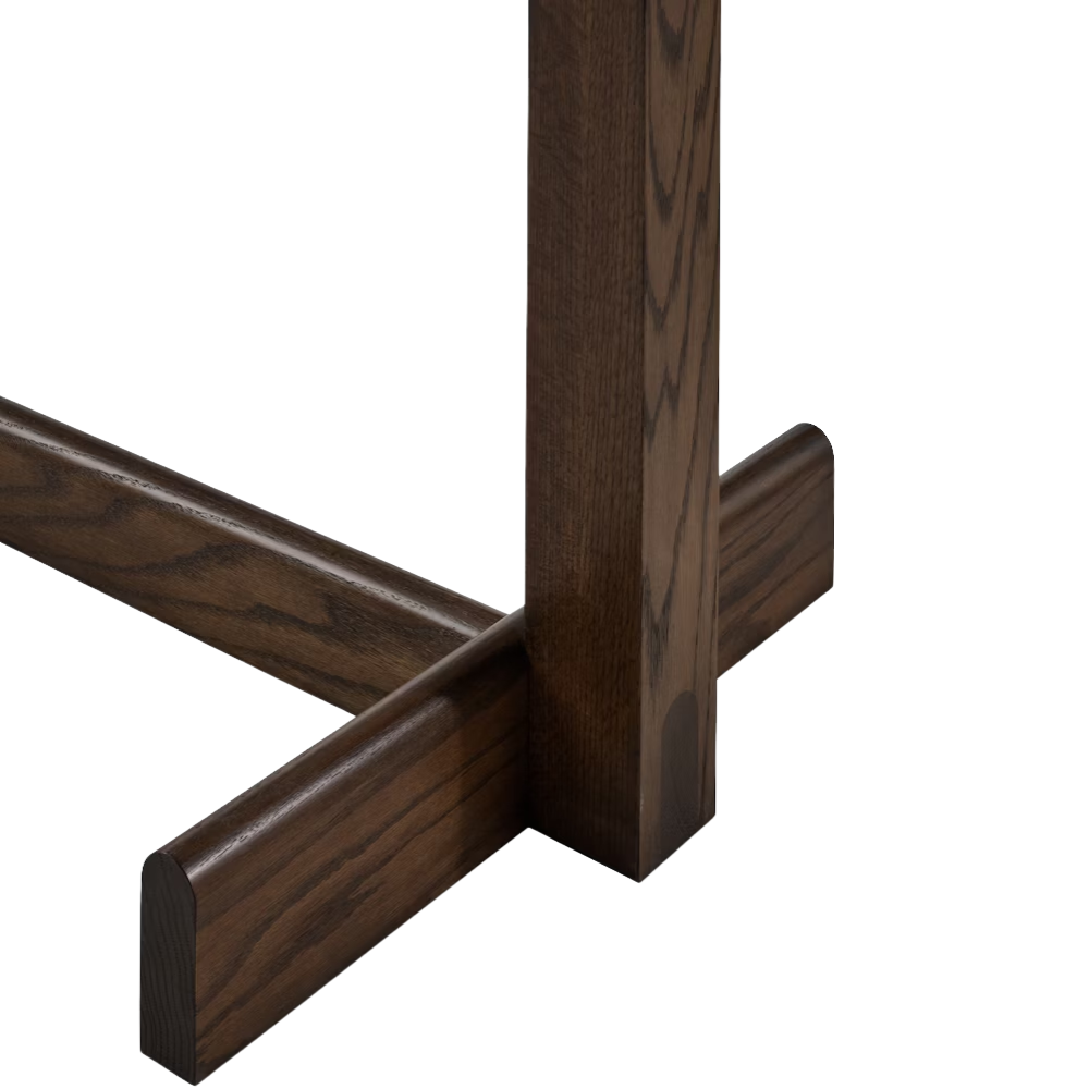 The 75 inch umber on oak Land Dining Table from Herman Miller base.