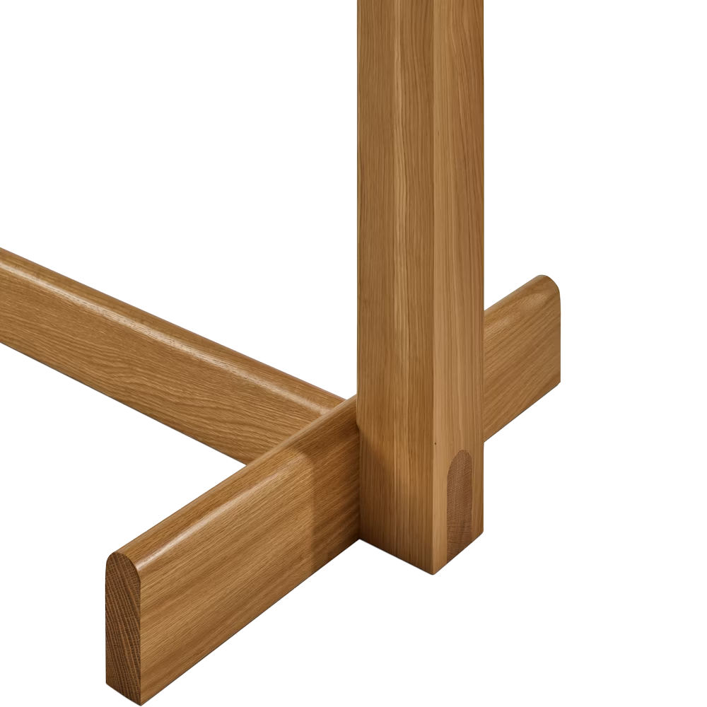 The 75 inch white oak Land Dining Table from Herman Miller base.