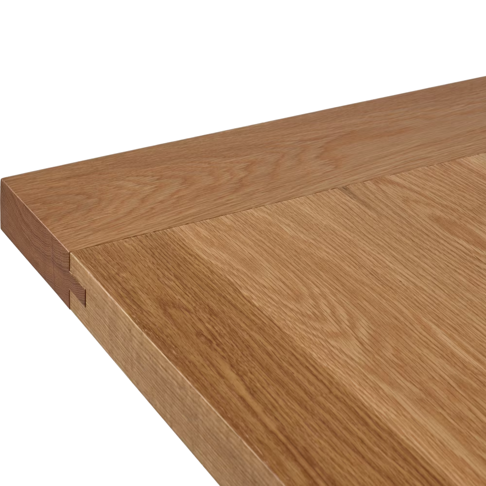 The 75 inch white oak Land Dining Table from Herman Miller tabletop.