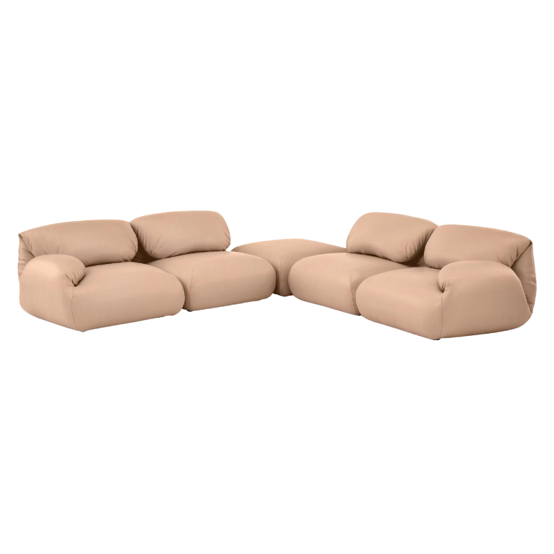 Fold up, down, or reconfigure as you please. The Luva Modular Sectional presents timeless beauty in an inventive form. Created by designer Gabriel Tan, Luva is a case study for probing at the intersections of art, design, and culture. The sectional's elemental form is inspired by the soft-rolled tops of Japanese futons and the padded tactility of a boxing glove.