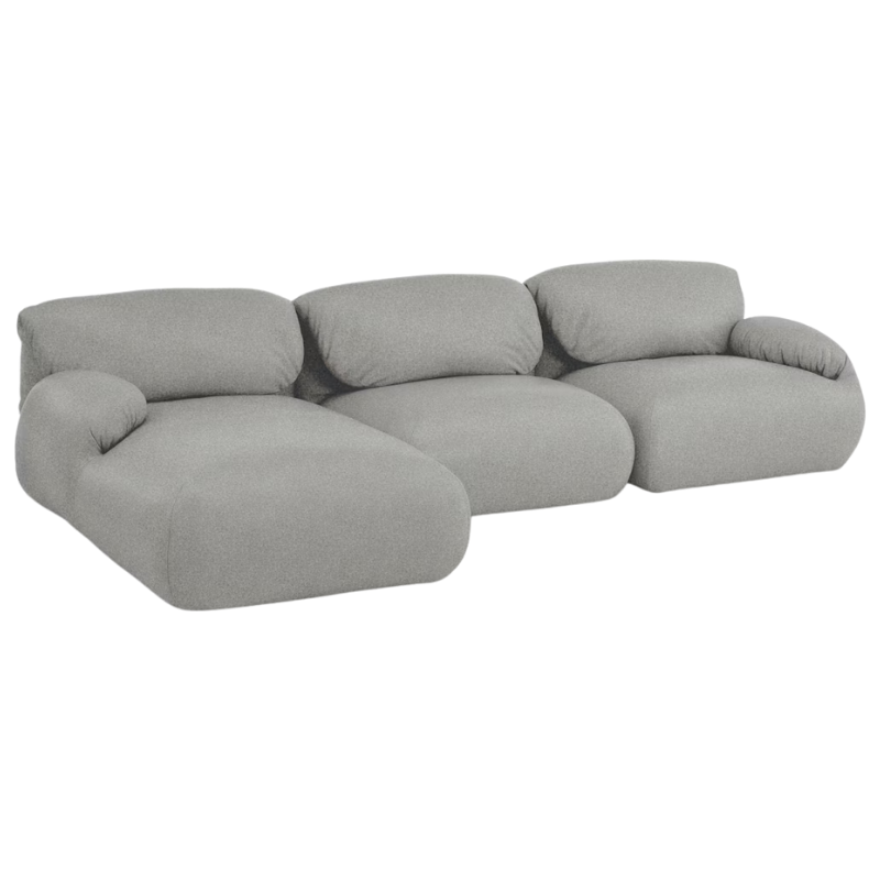 The left Luva Modular Three Seater Sectional from Herman Miller in Heathered Cool Grey Cozy upholstery.