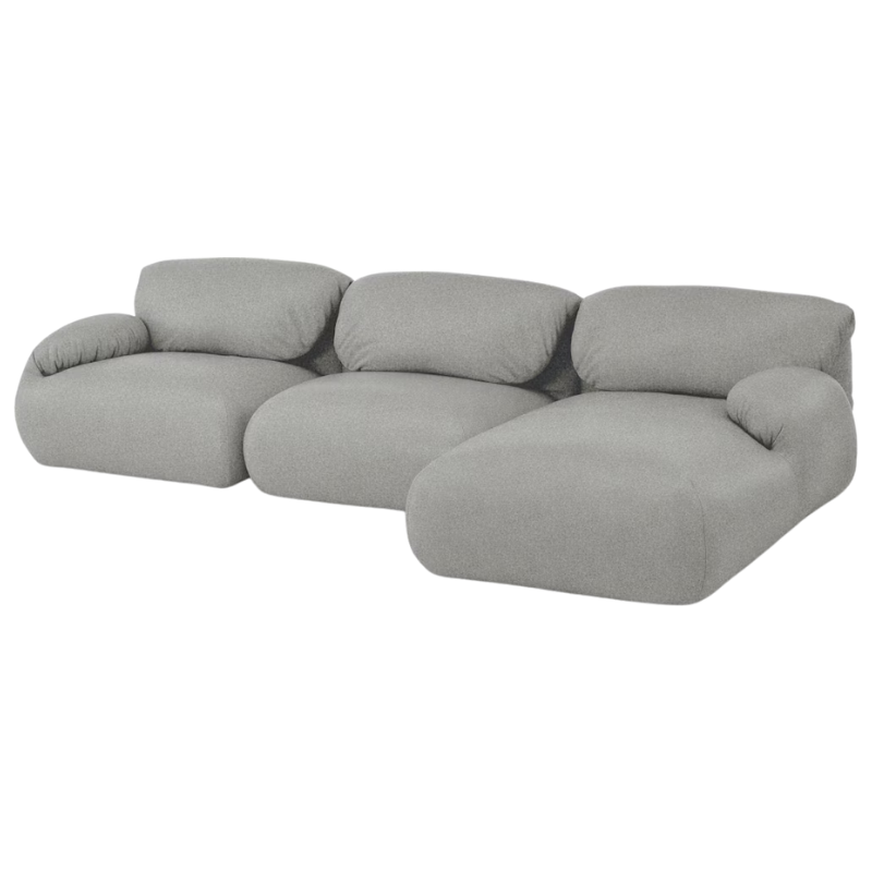 The right Luva Modular Three Seater Sectional from Herman Miller in Heathered Cool Grey Cozy upholstery.