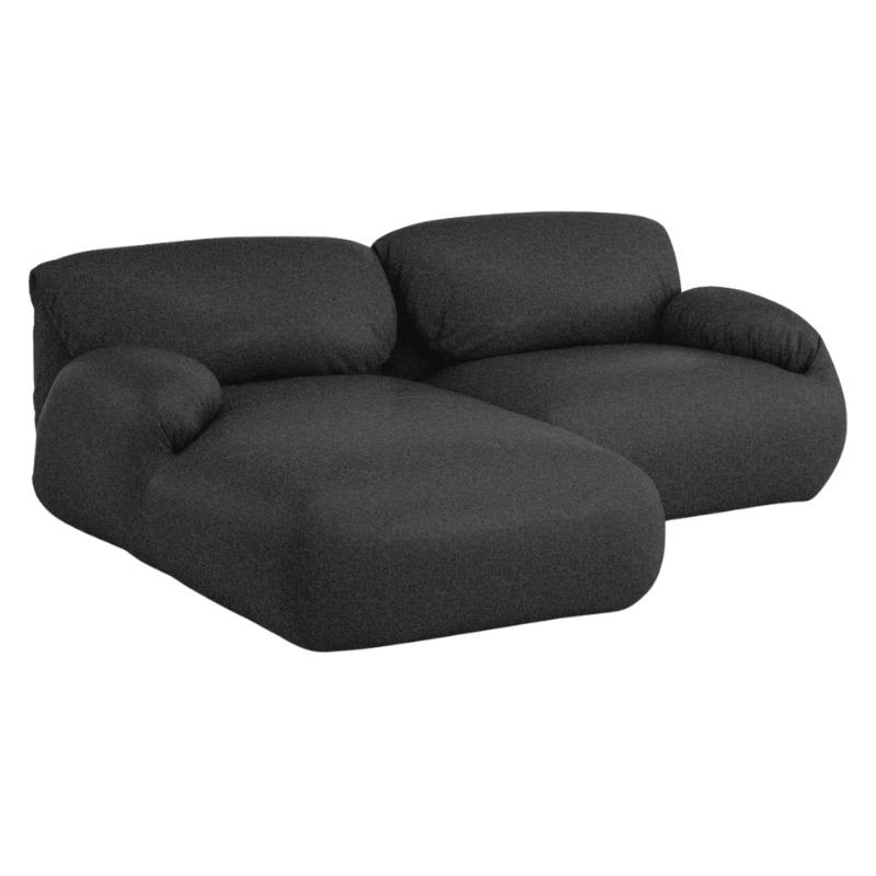 The left Luva Modular Two Seater Sectional from Herman Miller in Heathered Black Cozy upholstery.