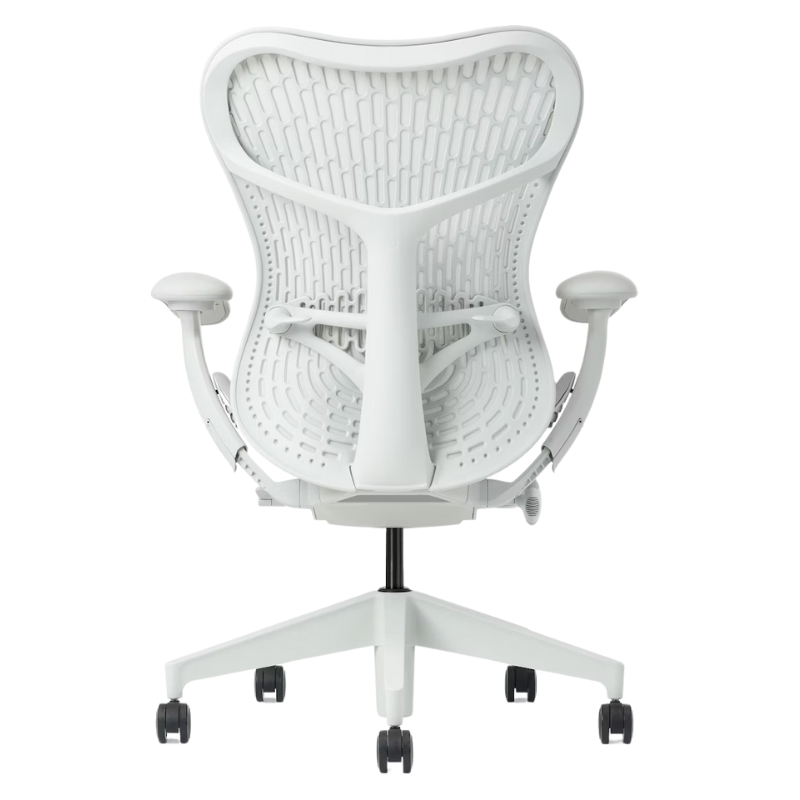 The Mirra 2 Chair from Herman Miller with the butterfly suspension back and alpine frame in alpine color from the back.