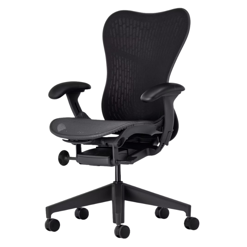 The Mirra 2 Chair from Herman Miller with the butterfly suspension back and graphite frame in graphite color.