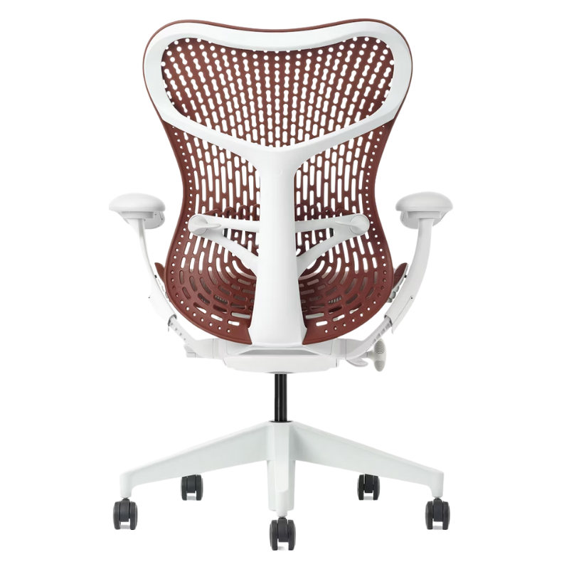 The Mirra 2 Chair from Herman Miller with the triflex polymer back and alpine frame in corodvan color from the back.