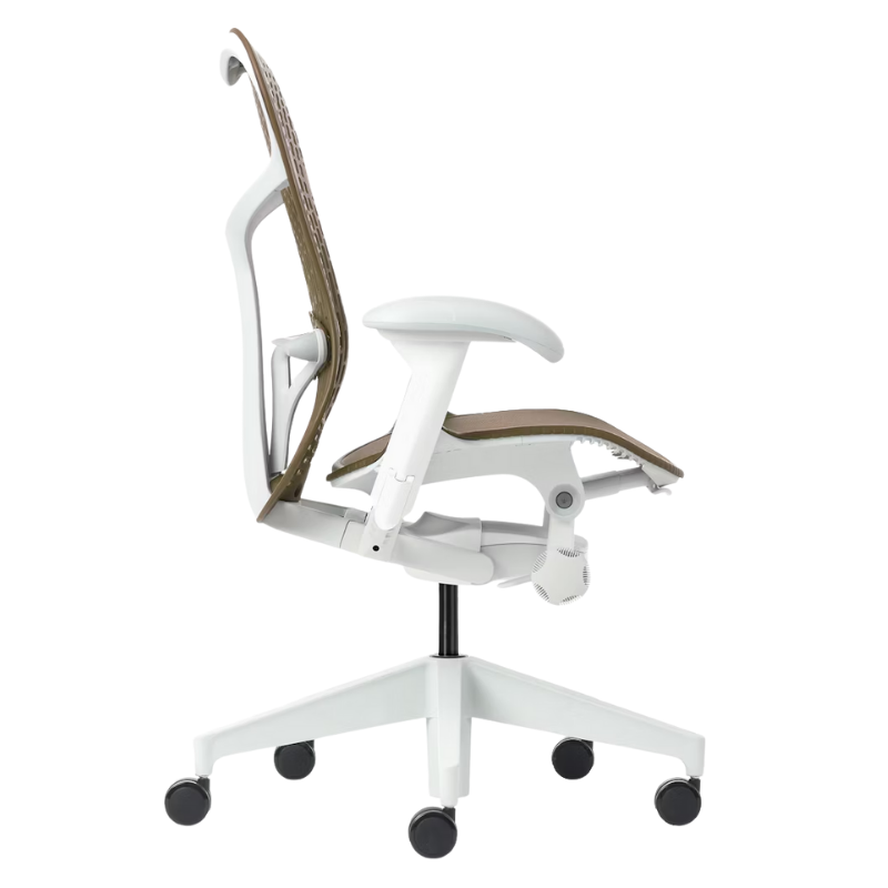 The Mirra 2 Chair from Herman Miller with the triflex polymer back and alpine frame in corodvan color from the side.