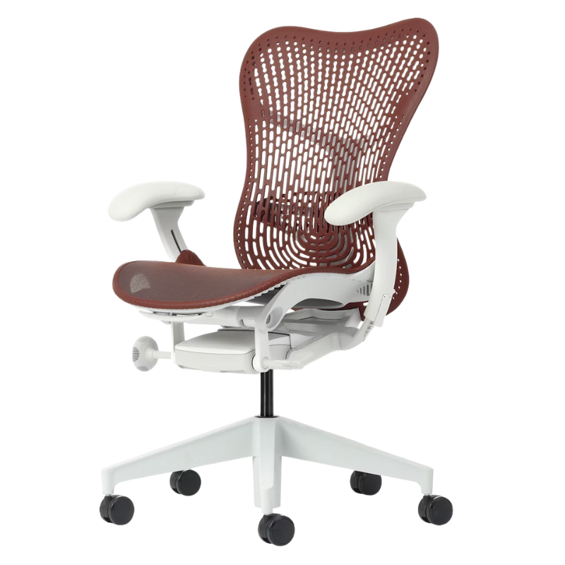 The Mirra 2 Chair from Herman Miller with the triflex polymer back and alpine frame in corodvan color turned.