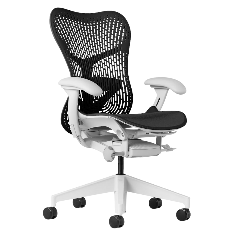 The Mirra 2 Chair from Herman Miller with the triflex polymer back and alpine frame in graphite color.