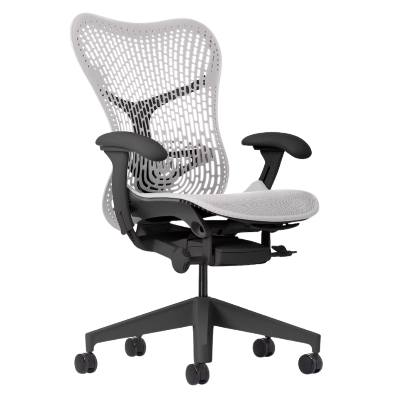 The Mirra 2 Chair from Herman Miller with the triflex polymer back and graphite frame in alpine color.