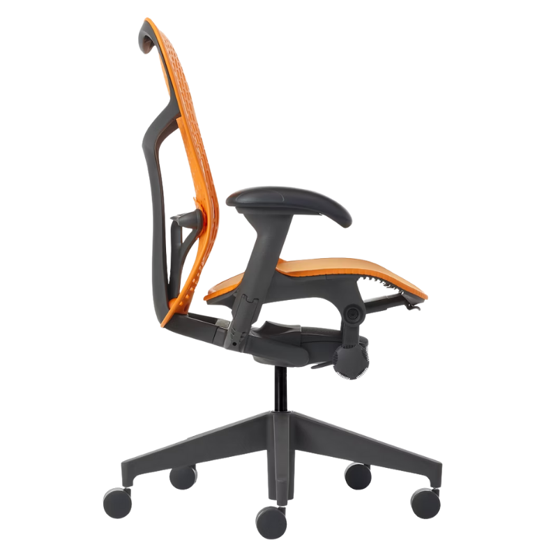 The Mirra 2 Chair from Herman Miller with the triflex polymer back and graphite frame in ochre color from the other side.