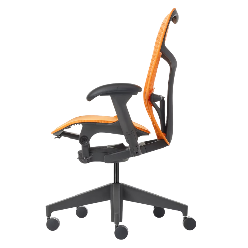 The Mirra 2 Chair from Herman Miller with the triflex polymer back and graphite frame in ochre color from the side.