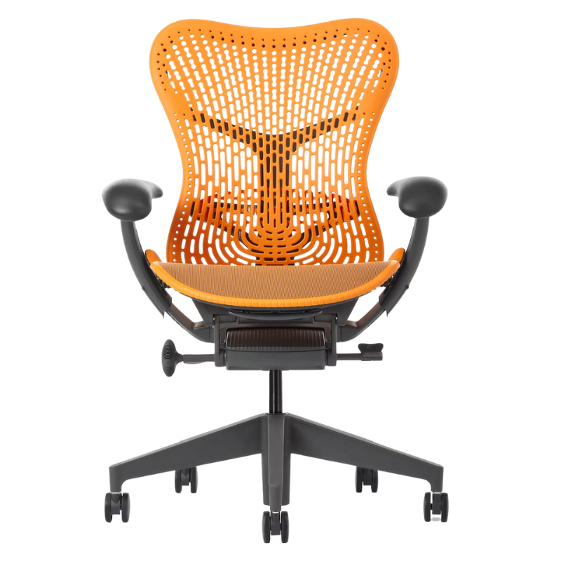 The Mirra 2 Chair from Herman Miller with the triflex polymer back and graphite frame in ochre color.