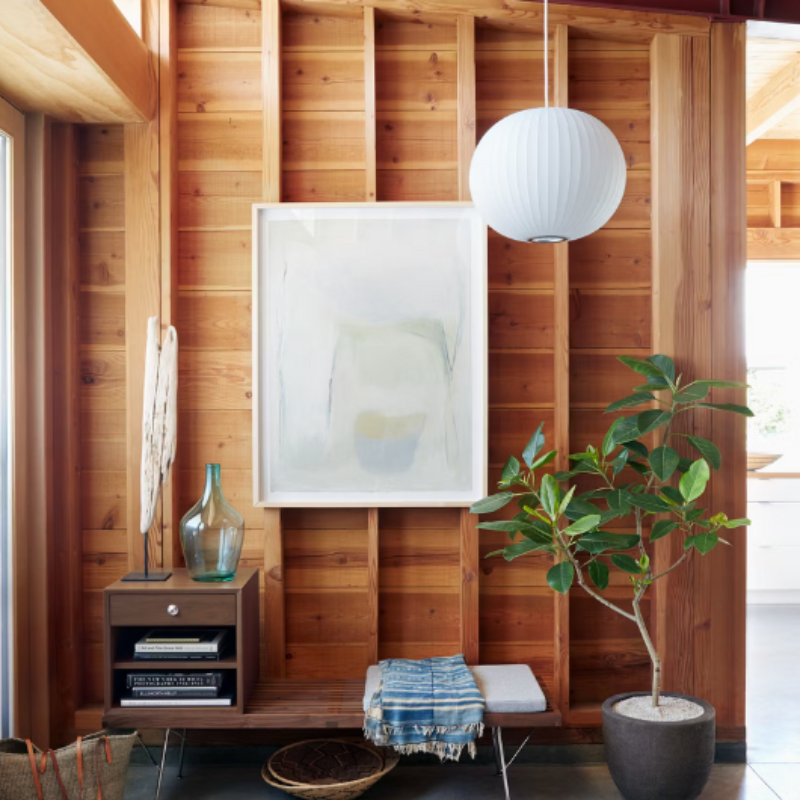The Nelson Ball Bubble Pendant from Herman Miller in an entryway.